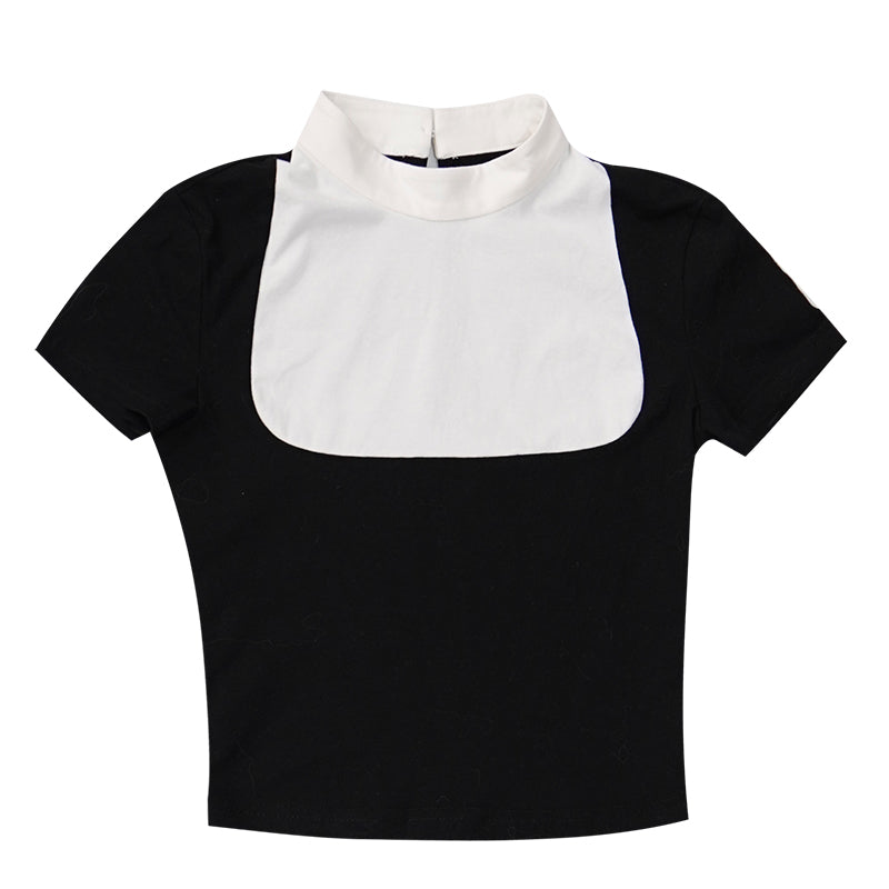Harajuku T-shirt Black White Patchwork T-shirt Feather Cross Short Sleeve T-shirt tshirt daytoday everyday institute