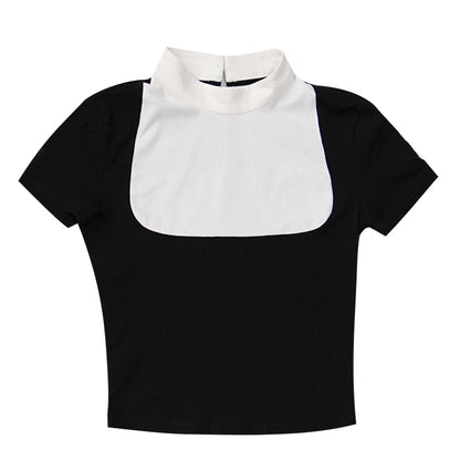 Harajuku T-shirt Black White Patchwork T-shirt Feather Cross Short Sleeve T-shirt tshirt daytoday everyday institute