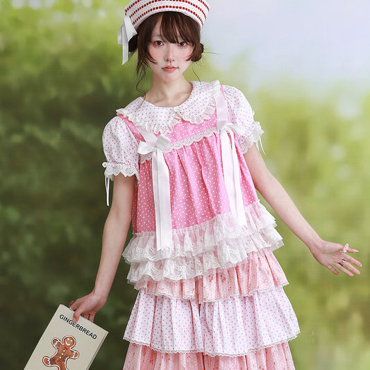 SOS MEME CLUB - Pink Polka Bow Blouse blouse SOS MEME CLUB S
