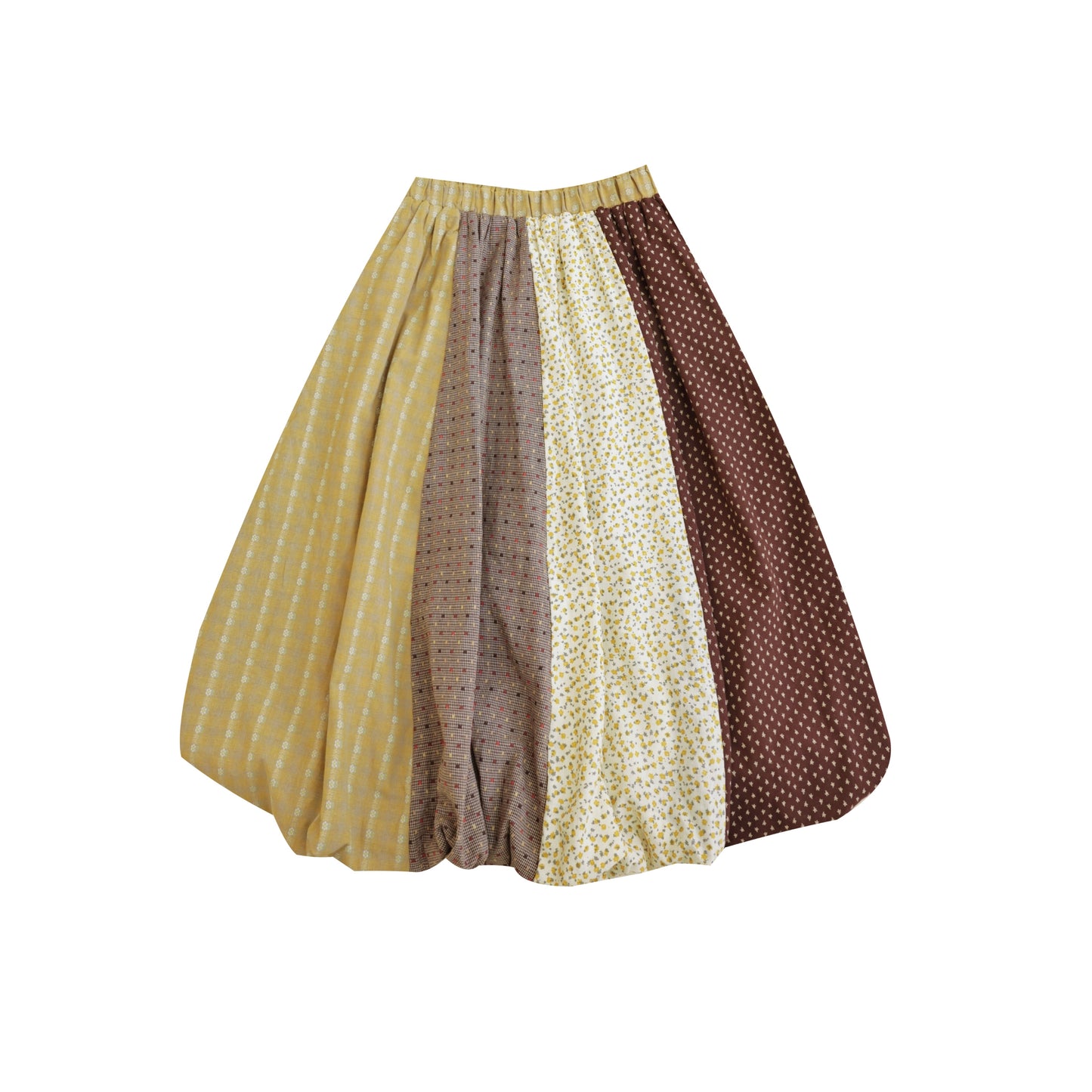 SemenCoicis - Kawaii Vintage Mustard Brown Patchwork Floral Puff Skirt skirt SemenCoicis