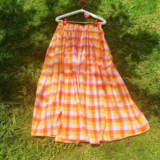 Toothshop - Sweet Orange Plaid Cami Top & Skirt Set set toothshop Skirt