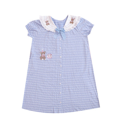 SemenCoicis Vintage Sailor Collar Dress | Kawaii Bear Motif & Heart Check Dress dress SemenCoicis