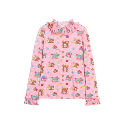 Lutra Jump - Decora Lace Collar Cotton Top shirt Lutra Jump Pink S