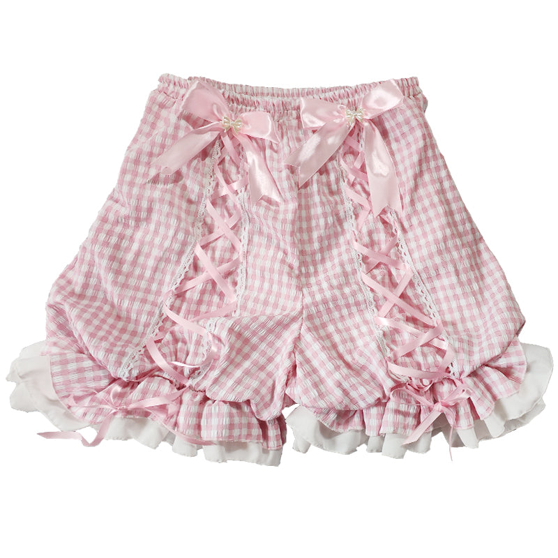 Roro Dream - Kawaii Pink Plaid Pumpkin Shorts shorts Roro Dream XL