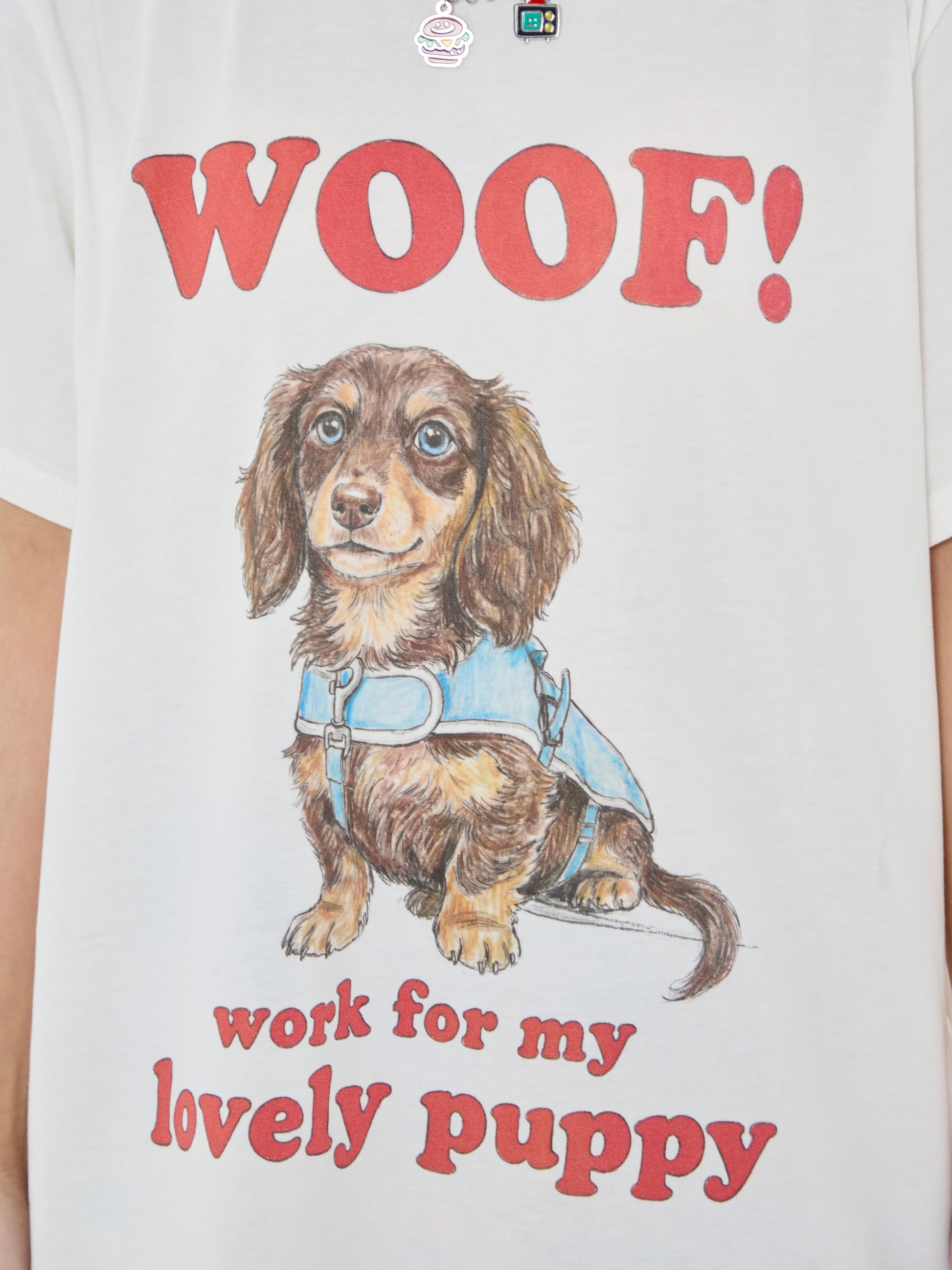 Robootoo - White Dachshund Print Oversized T-Shirt shirt Robootoo
