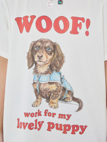 Robootoo - White Dachshund Print Oversized T-Shirt shirt Robootoo