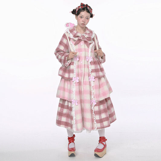 SOS MEME CLUB – Showa Pink Plaid Wool Coat