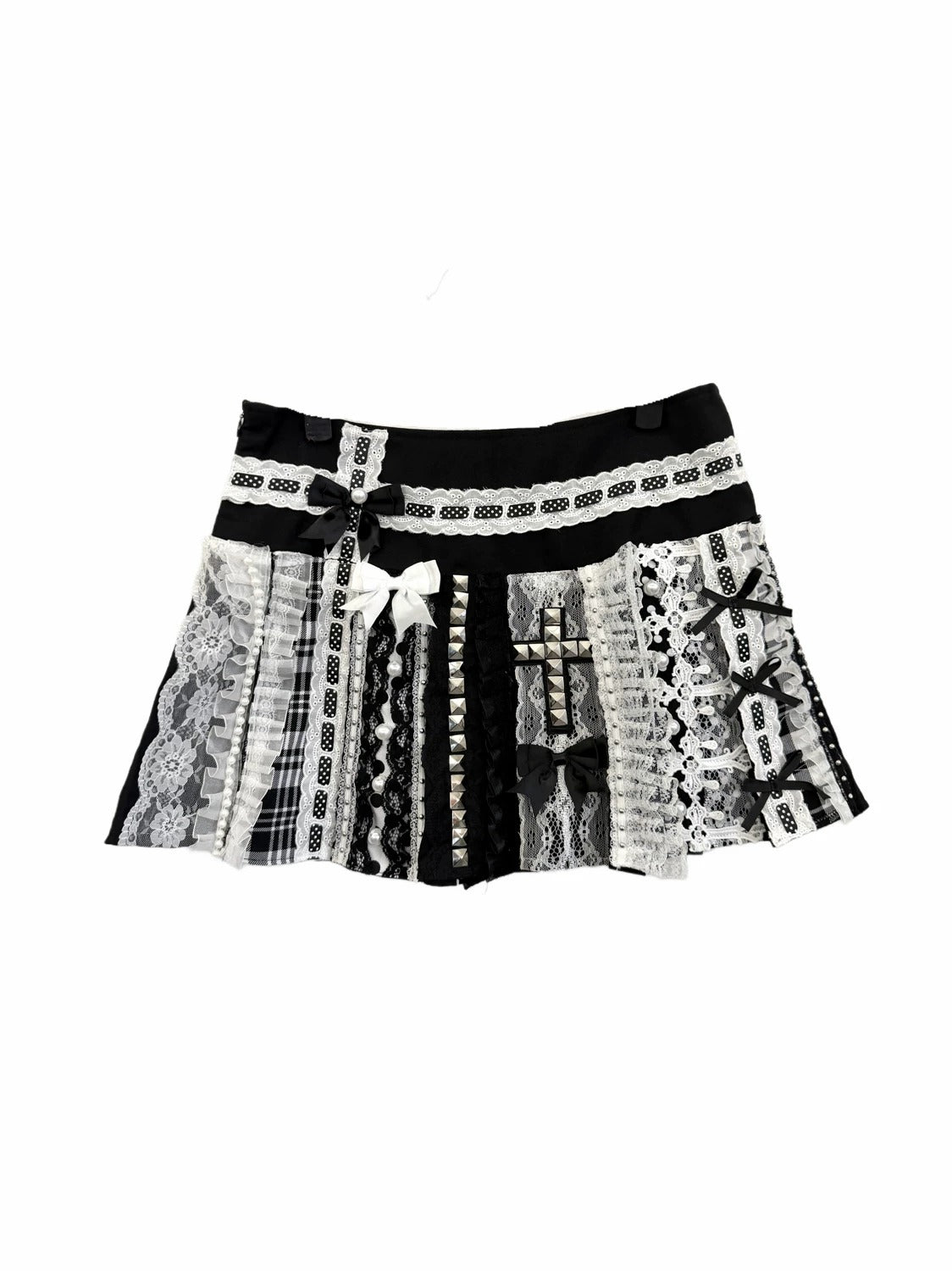 Red Devil - Lace Pearl Bow Pleated Mini Skirt skirt Red Devil S
