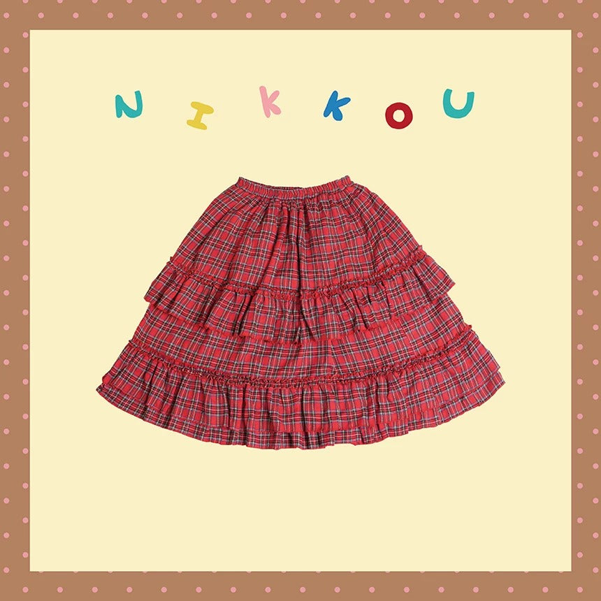 NIKKOU - Red Plaid Ruffle Maxi Skirt skirt Nikkou home S