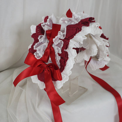 Maojiang - Vintage Kawaii Lace Headband headband maojiang Wine Red
