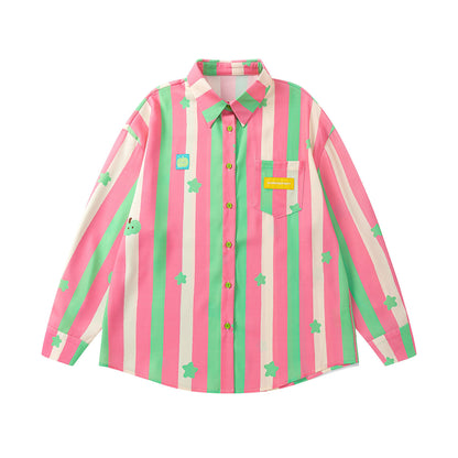 KURIOSITAET - Pink Striped Loose Shirt shirt KURIOSITAET S