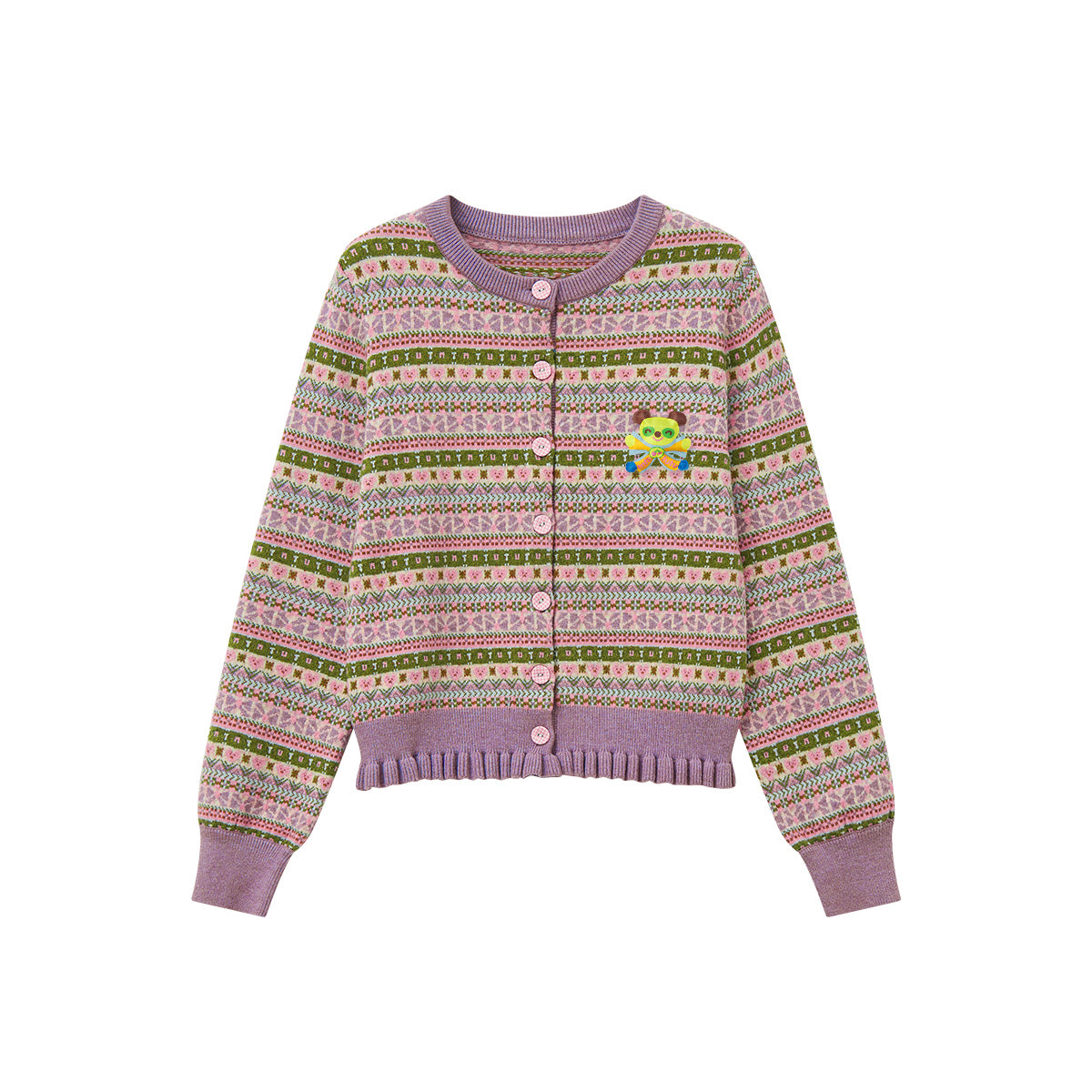 tntntutu - Lavender Cartoon Knit Cardigan & Skirt Set set tntntutu Cardigan S