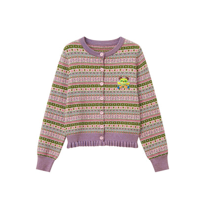 tntntutu - Lavender Cartoon Knit Cardigan & Skirt Set set tntntutu Cardigan S