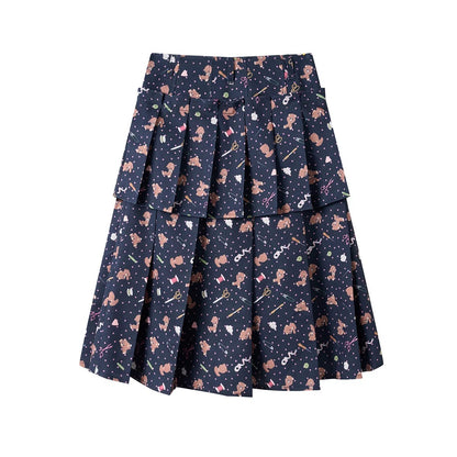 tntntutu - Teddy Floral Layered Pleated Skirt skirt tntntutu Navy Blue S