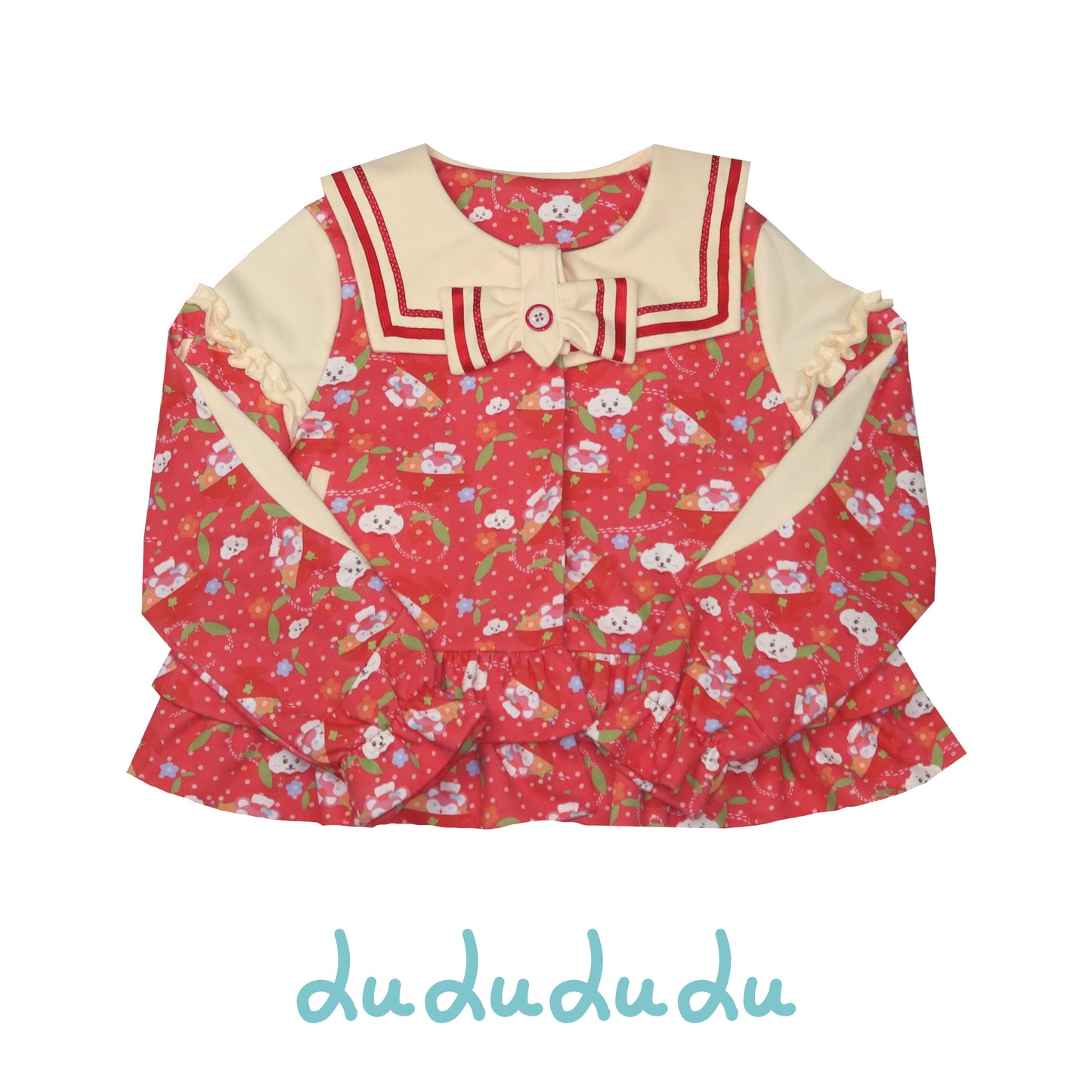 LULULULU - Kawaii Dessert Time Red Apple Print Blouse & Skirt Set set LULULULU Blouse S