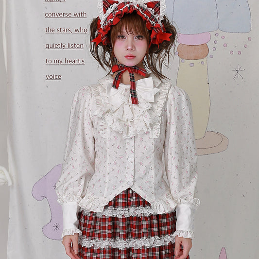 SOS MEME CLUB - Kawaii Blouse White Floral Lolita Shirt blouse SOS MEME CLUB