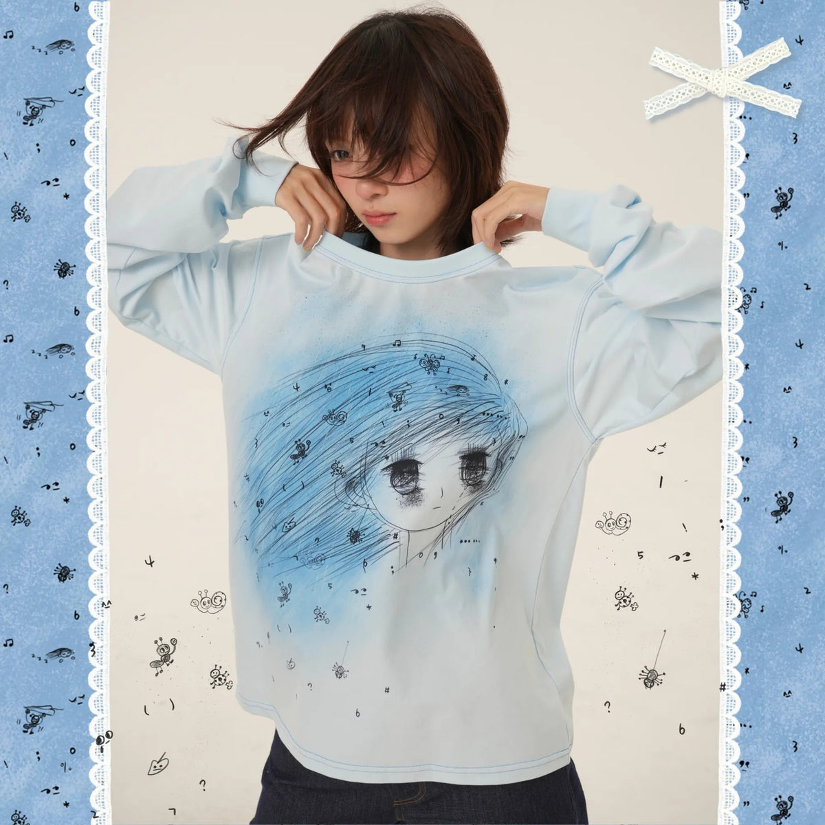 RabbitRain - Blue Storm Girl Oversized Sweatshirt shirt RabbitRain