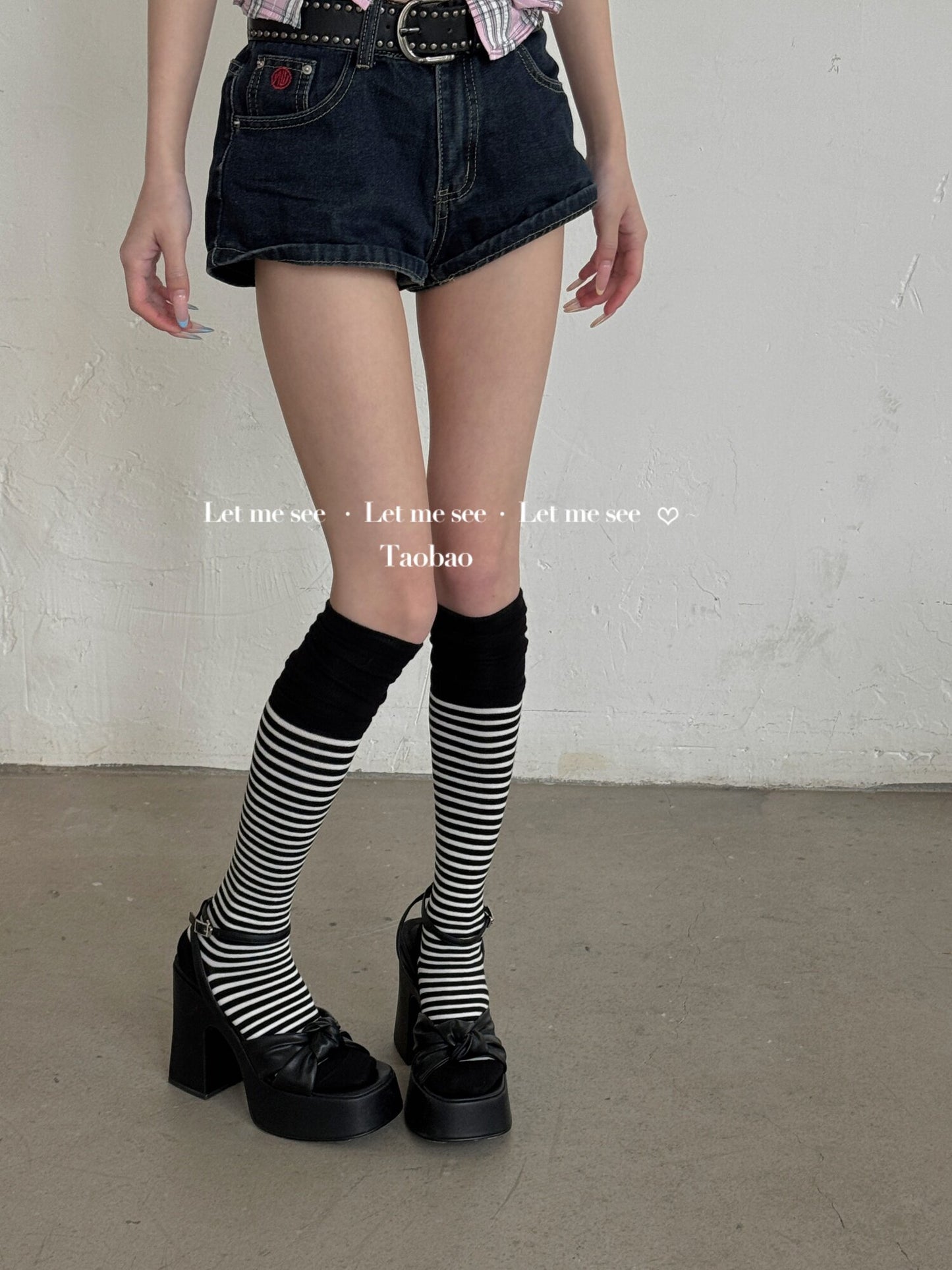 LET ME SEE - Striped Contrast Slouch Socks socks let me see Black