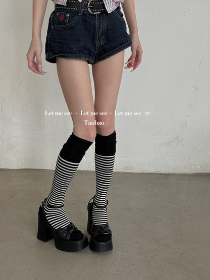 LET ME SEE - Striped Contrast Slouch Socks socks let me see Black