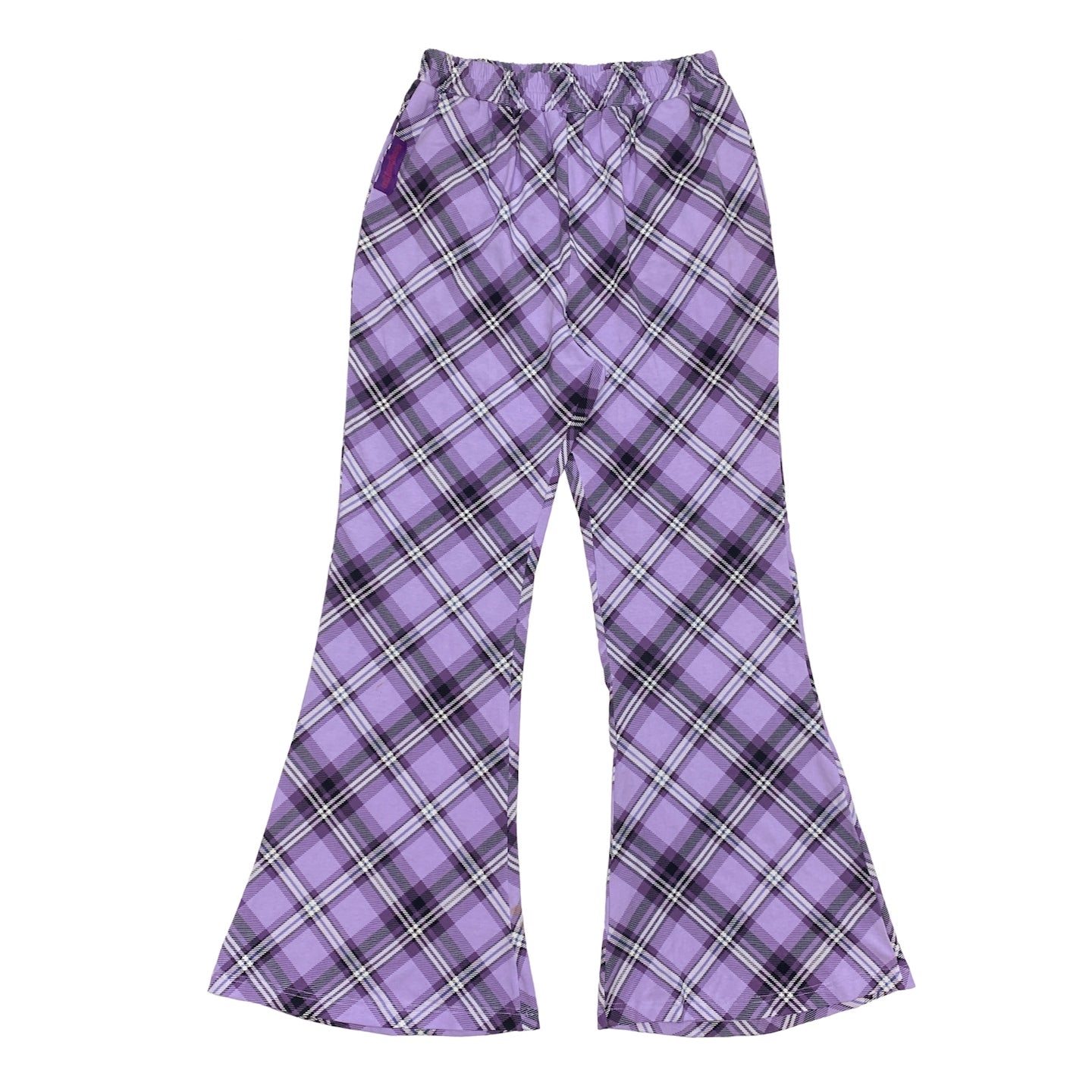 BunnyBunnyGun - Y2K Flare Pants Purple Plaid Retro Loose Fit pants bunnybunnygun