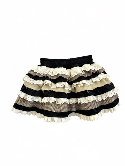 Red Devil - Vintage Lace Patchwork Ruffle Mini Skirt skirt Red Devil