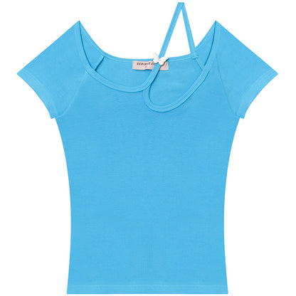 ziziFei - Girly Slim Fit Solid Color U-Neck Top shirt ziziFei Blue S