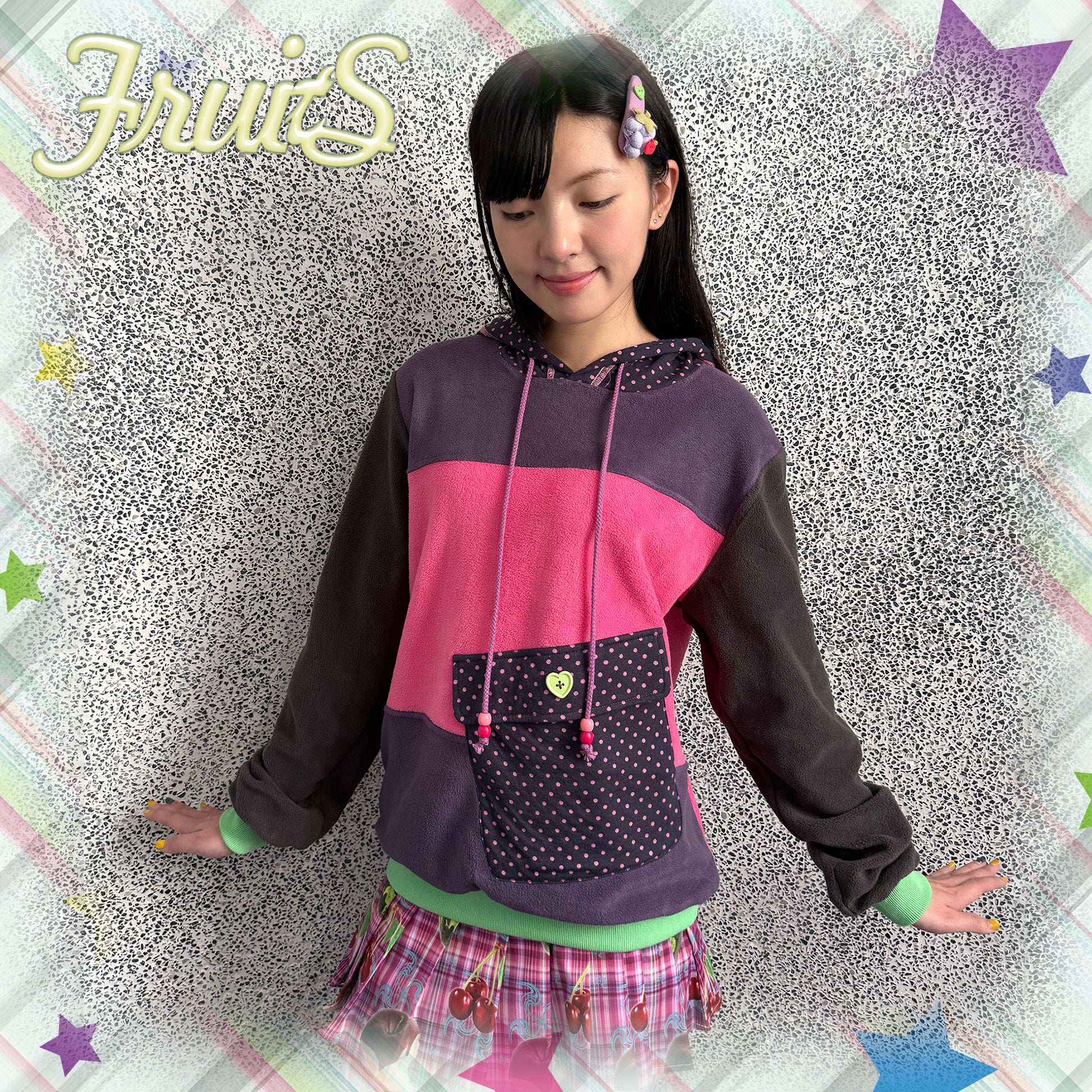 FRUITS - Kawaii Colorblock Fleece Hoodie hoodie Fruits M