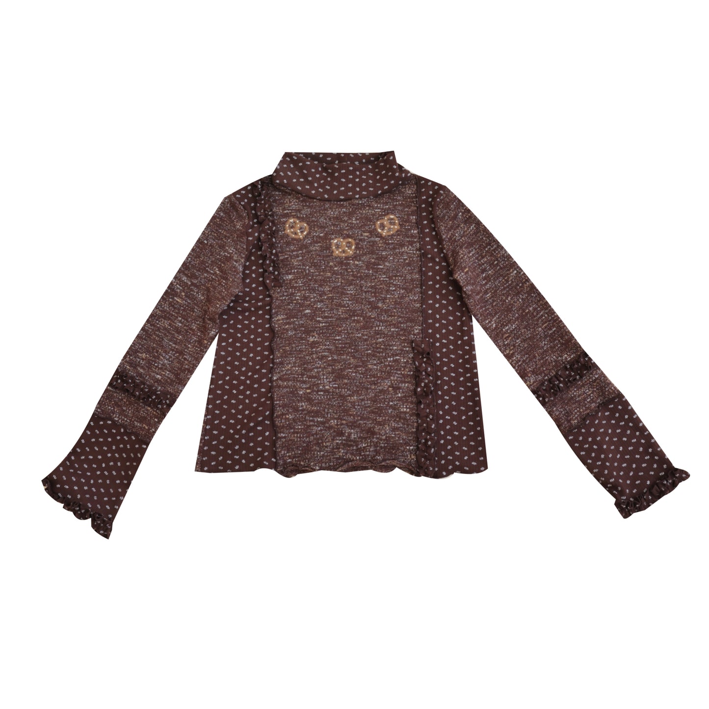 SemenCoicis - Kawaii Colorblock Floral Embroidered Brown Lace Top shirt SemenCoicis