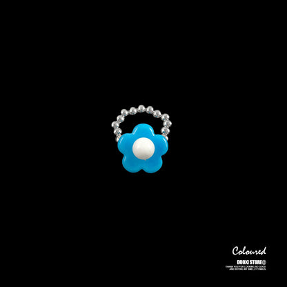 DuoXi - Color Flower Bead Stretch Ring ring DuoXi Blue Flower Ring
