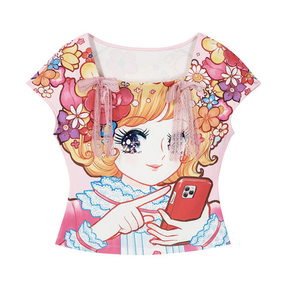 tntntutu Cute Summer Top | Harajuku Pink Lace Bow Girl Short Sleeve Tee tshirt tntntutu