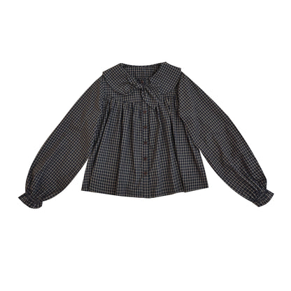 SemenCoicis - Kawaii Dark Green Plaid Bow Collar Shirt shirt SemenCoicis