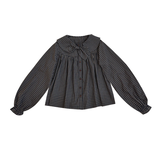 SemenCoicis - Kawaii Dark Green Plaid Bow Collar Shirt shirt SemenCoicis