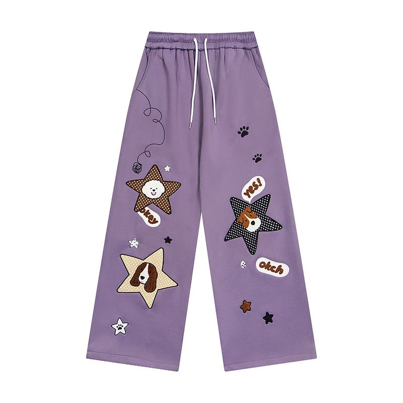 BIBULU - Purple Puppy Print Wide-Leg Pants pants BIBULU M