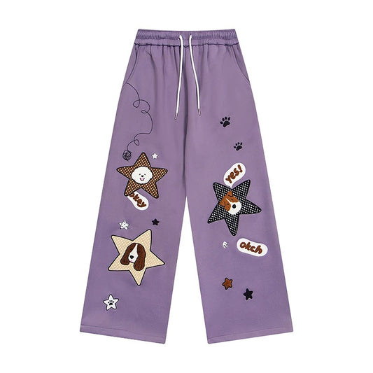 BIBULU - Purple Puppy Print Wide-Leg Pants pants BIBULU M