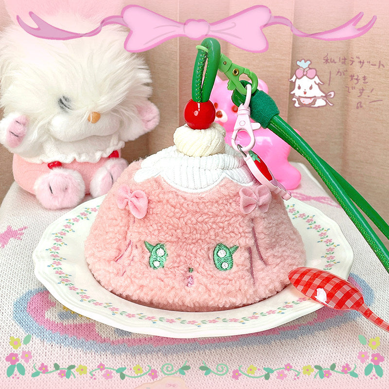 shishihshop - Pink Plush Strawberry Pudding Pouch bag shishihshop