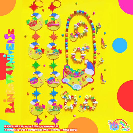 Rainbow Universe RUX - Decora Kei Jewelry Set Necklace Bracelet Ring Clips accessory Rainbow Universe RUX Whole Set