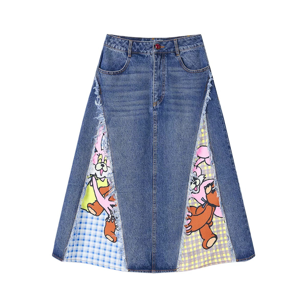 tntntutu - Washed Denim Patchwork A-Line Skirt skirt tntntutu S