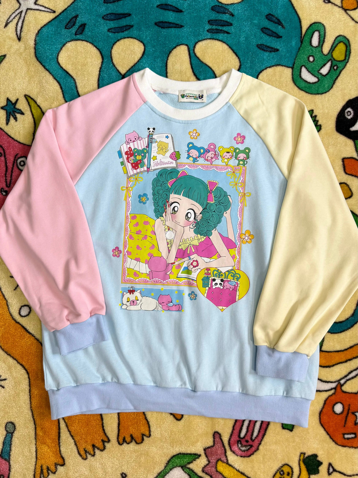 Robootoo - Retro Girl Cartoon Raglan Sweatshirt