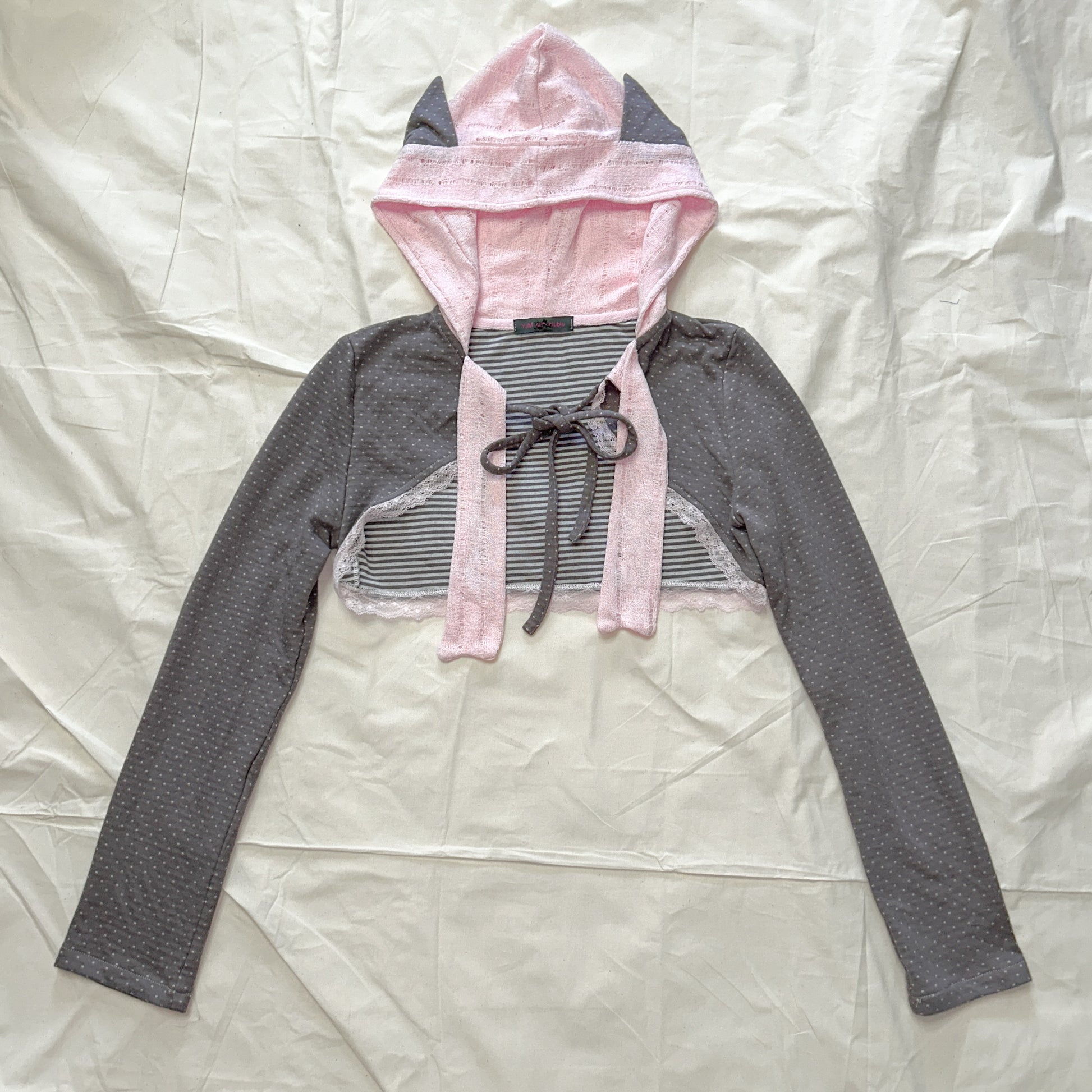 YJM with biubiu - Bunny Ear Polka Dot Hoodie Poncho jacket YJM with biubiu Grey Jacket - F size