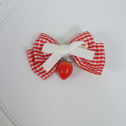 Maojiang Kawaii Plaid Strawberry Bow Clip hair clip maojiang 1
