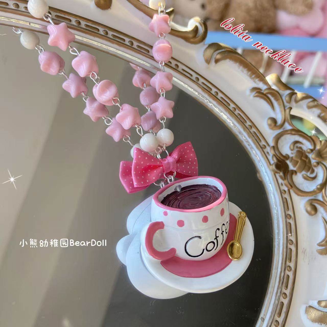 Bear Doll - Strawberry Cake Beaded Necklace necklace Bear Doll Coffee