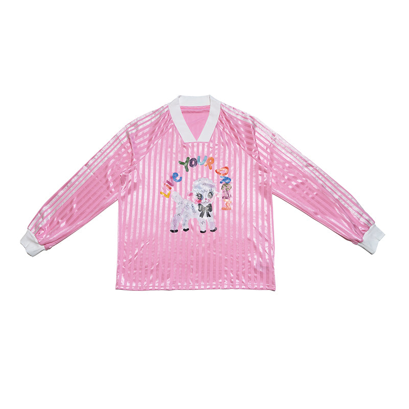 iscreamcolour MOF - Pink Sheep Print Baseball Long Sleeve Tee shirt iscreamcolour
