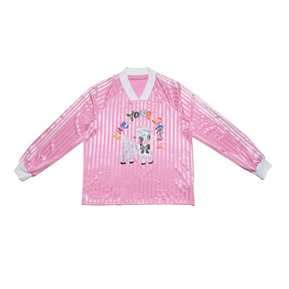iscreamcolour MOF - Pink Sheep Print Baseball Long Sleeve Tee shirt iscreamcolour