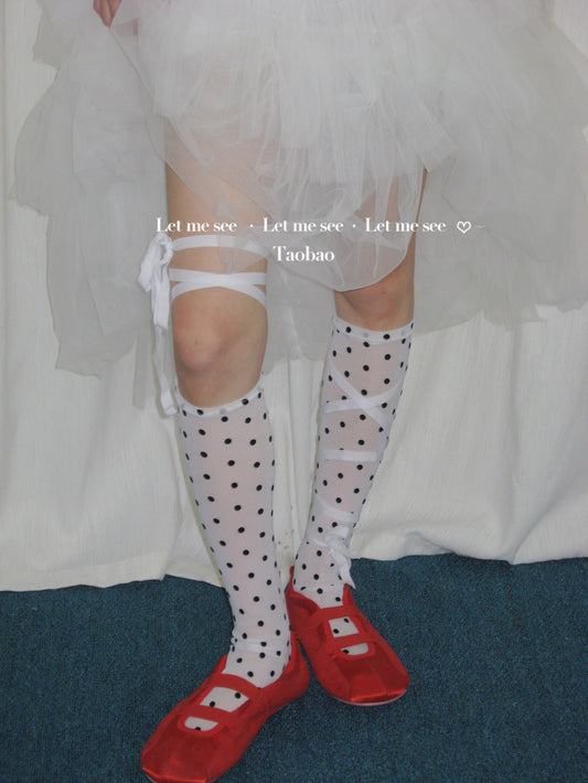 LET ME SEE - Y2K Polka Dot Tie-Up Mesh Calf Socks socks let me see White Socks with Dots - 1 Pair