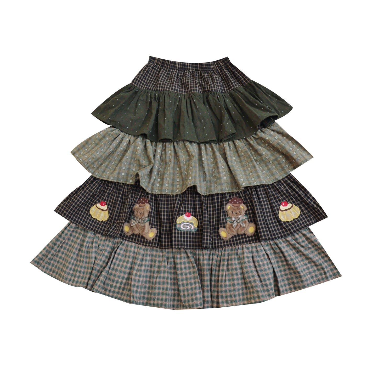 SemenCoicis - Kawaii Dark Green Embroidered Ruffle Cake Skirt skirt SemenCoicis