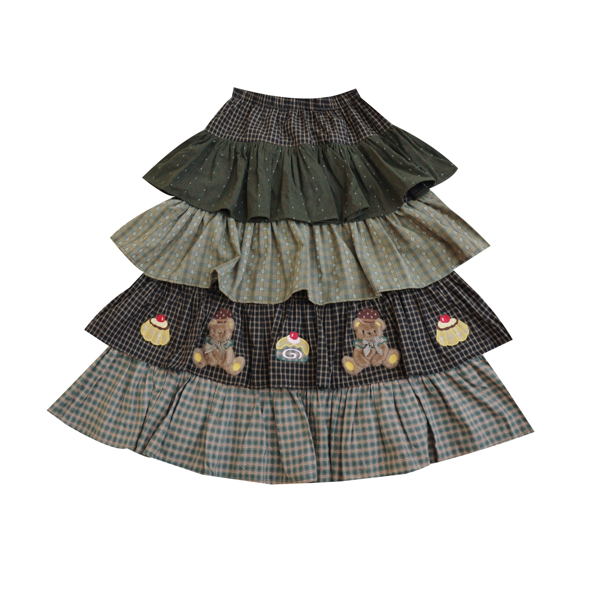 SemenCoicis - Kawaii Dark Green Embroidered Ruffle Cake Skirt skirt SemenCoicis