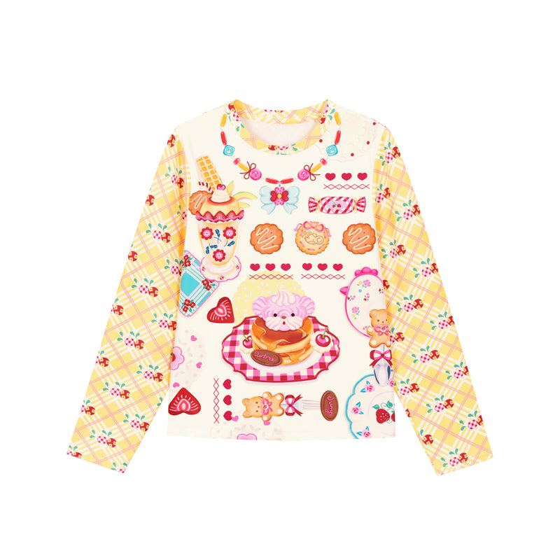 Lutra Jump - Kawaii Long Sleeve Top Yellow Plaid Dessert Base Shirt shirt Lutra Jump S