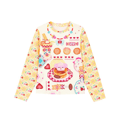 Lutra Jump - Kawaii Long Sleeve Top Yellow Plaid Dessert Base Shirt shirt Lutra Jump S