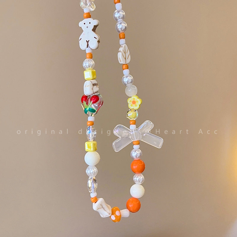 Decora Kei – Strawberry Candy Balloon Dog Bead Necklace necklace Flipped Orange