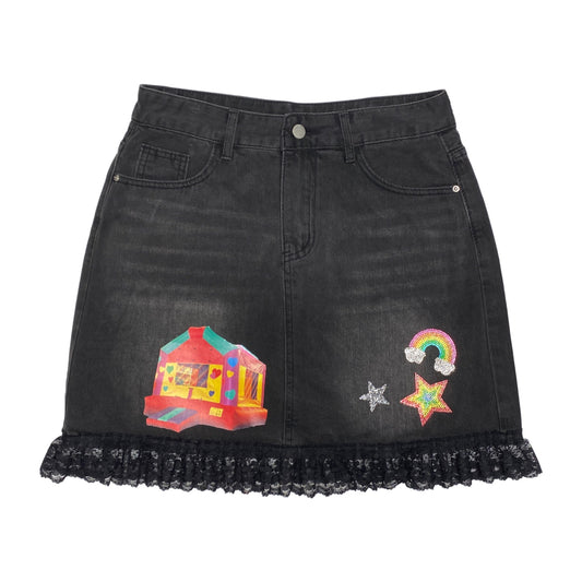 bunnybunnygun – Kidcore Denim Skirt with Playful Vibes skirt bunnybunnygun